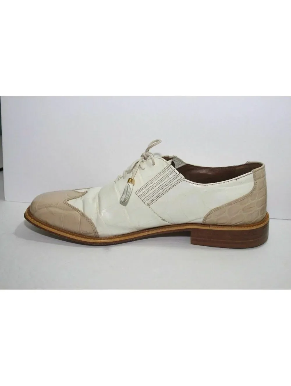 Vintage Marco Vicci Newhall Mens Size 9.5 White Dress Shoes Animal Leather